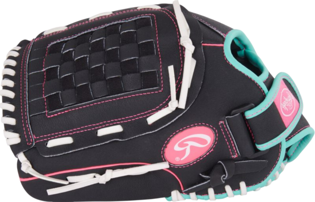 Rawlings Sure Catch Softball 12" Youth Glove Black/Mint/Pink LHT