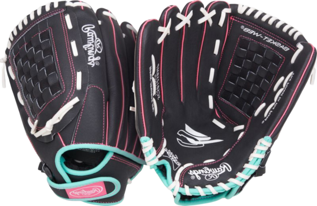 Rawlings Sure Catch Softball 12" Youth Glove Black/Mint/Pink LHT