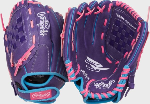 Rawlings Sure Catch Softball 11" Youth Glove Purple/Pink/Columbia Blue LHT