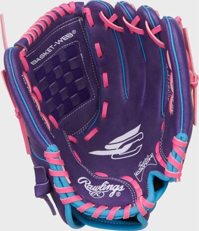 Rawlings Sure Catch Softball 11" Youth Glove Purple/Pink/Columbia Blue LHT