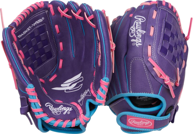 Rawlings Sure Catch Softball 11" Youth Glove Purple/Pink/Columbia Blue RHT