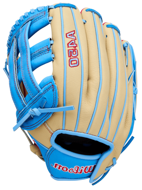 Wilson A450 12" Youth Outfield Glove Tan/Baby Blue/Red LHT