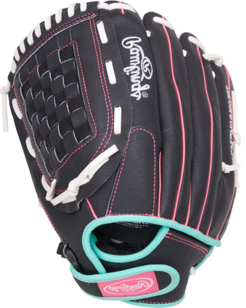 Rawlings Sure Catch Softball 12" Youth Glove Black/Mint/Pink LHT