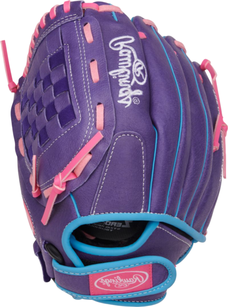 Rawlings Sure Catch Softball 11" Youth Glove Purple/Pink/Columbia Blue LHT