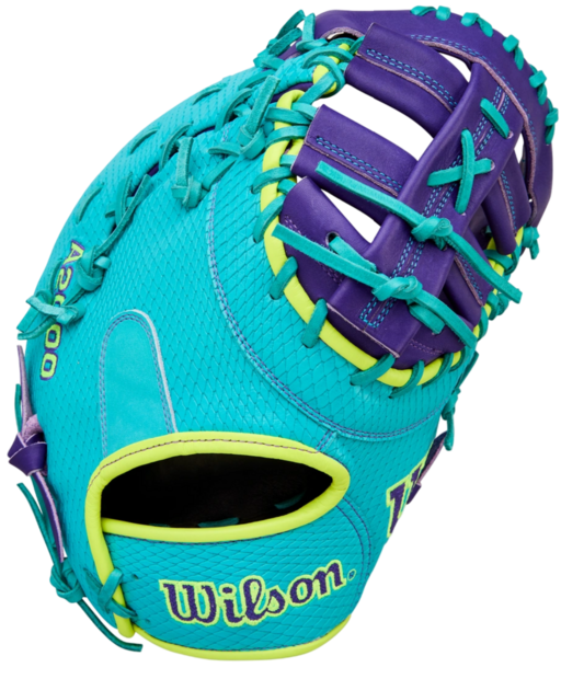 Wilson A2000 1612SS 12" First Base Glove Teal/Purple/Neon RHT