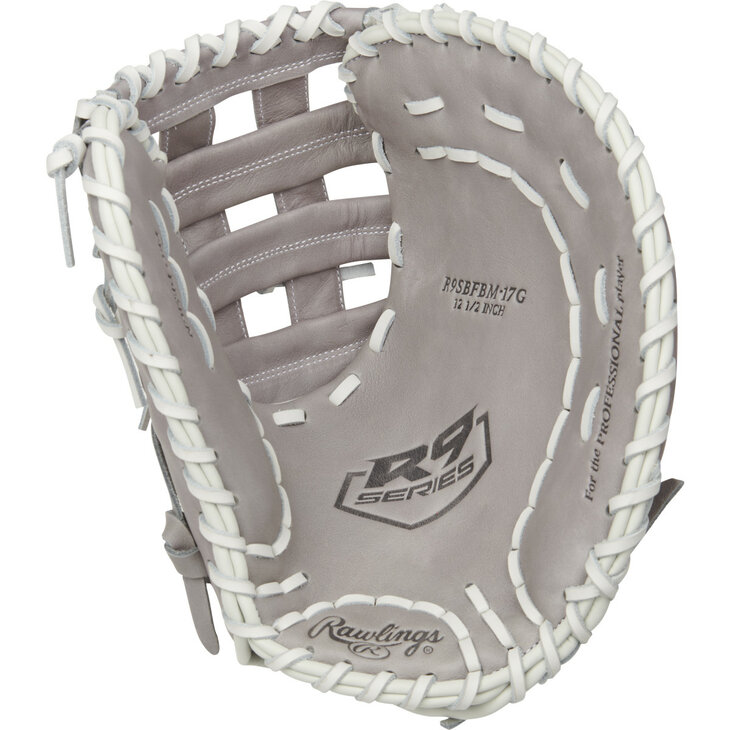 Rawlings R9 Softball 12.5" First Base Glove Gray/White RHT