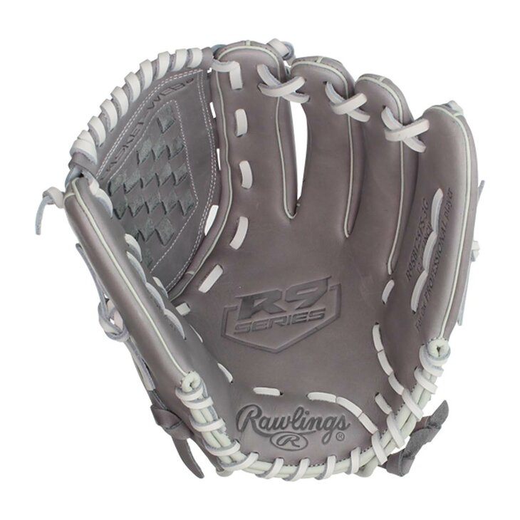 Rawlings R9 Softball 12" Infield/Pitcher Glove Gray/White RHT
