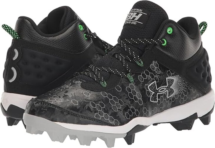 Under Armour Harper 8 Pro Black/Green High Rubber Cleats Beeball
