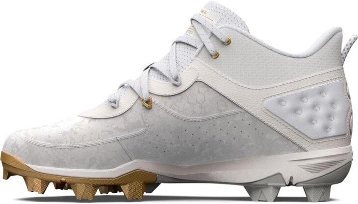 Under Armour Harper 8 Pro White/Gold High Rubber Cleats Beeball