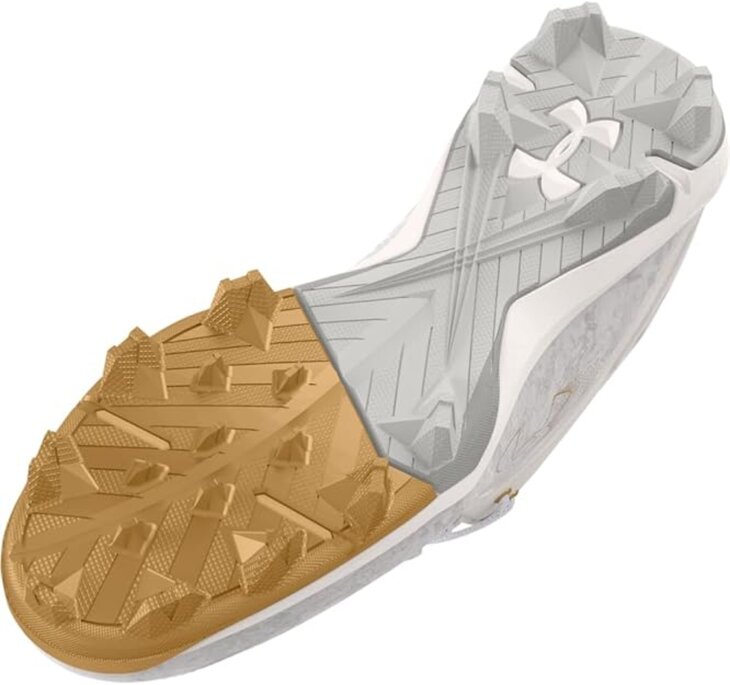 Under Armour Harper 8 Pro White/Gold High Rubber Cleats Beeball
