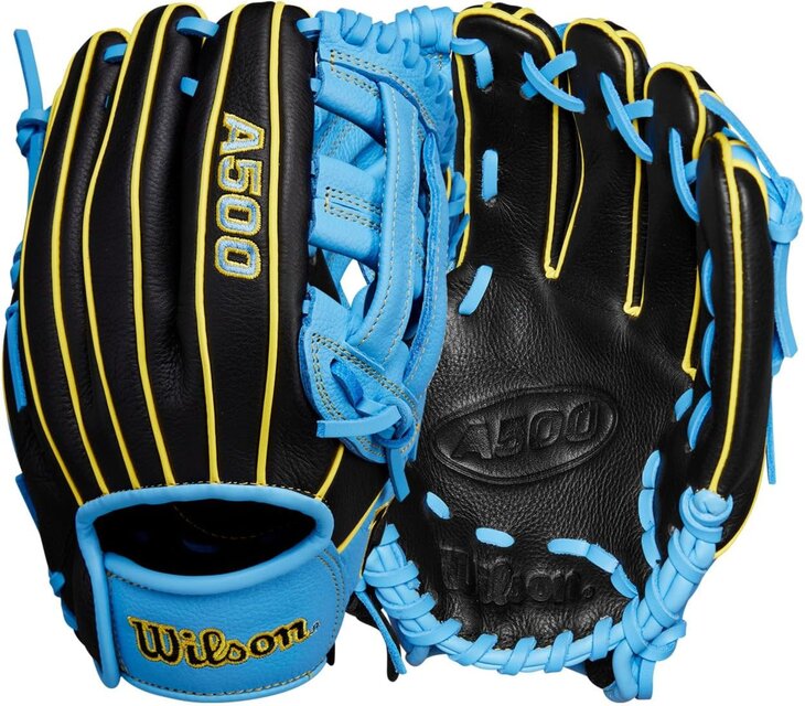 Wilson A500 10.5" Infield Glove Black/Baby Blue/Yellow RHT