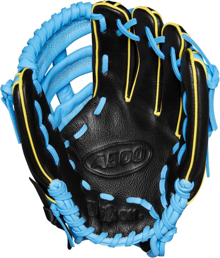 Wilson A500 10.5" Infield Glove Black/Baby Blue/Yellow RHT