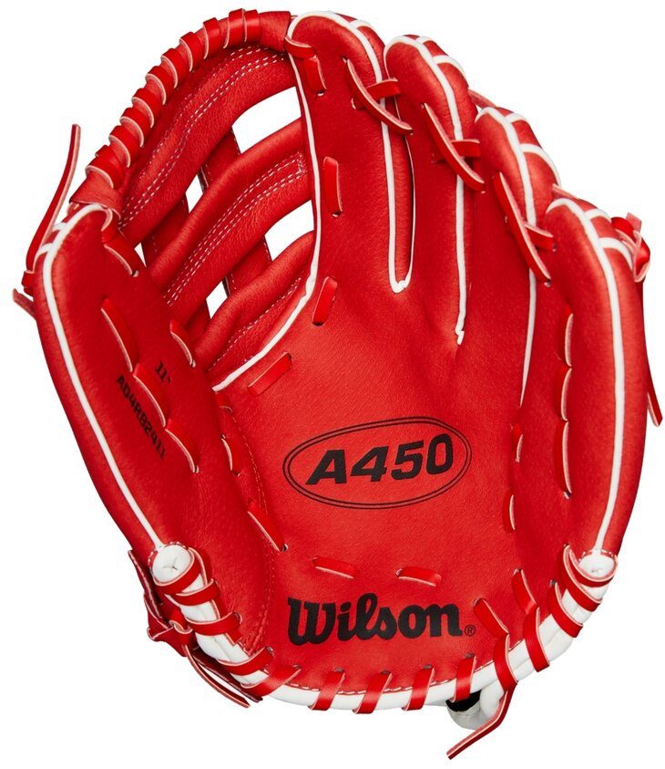 Wilson A450 11" Youth Infield Glove Red/White RHT