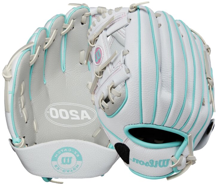 Wilson A200 10" Youth Glove Silver/White/Teal LHT