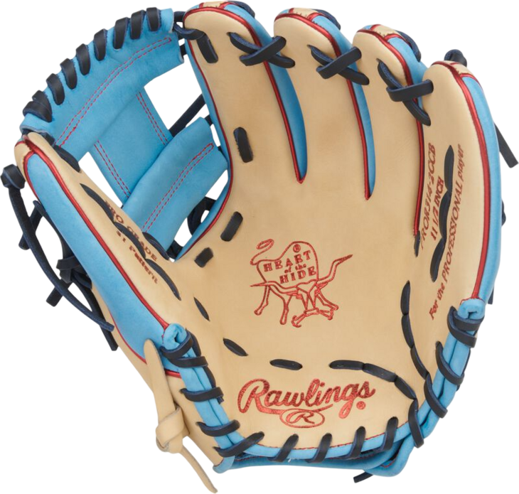 Rawlings Heart of the Hide 11.5" Infield Glove Tan/Colombia Blue/Red RHT