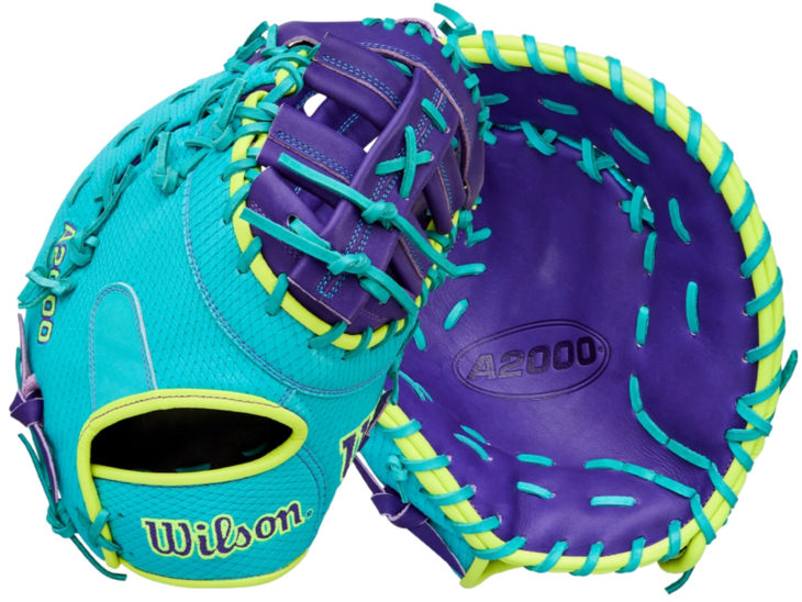 Wilson A2000 1612SS 12" First Base Glove Teal/Purple/Neon RHT