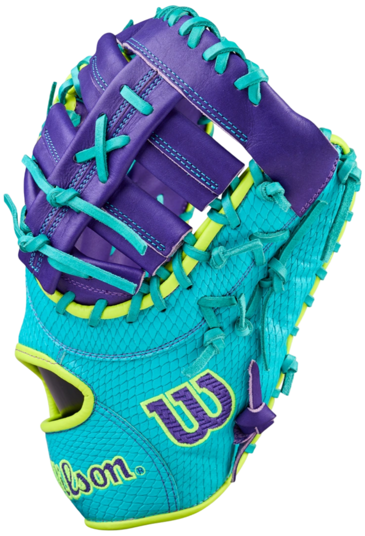 Wilson A2000 1612SS 12" First Base Glove Teal/Purple/Neon RHT