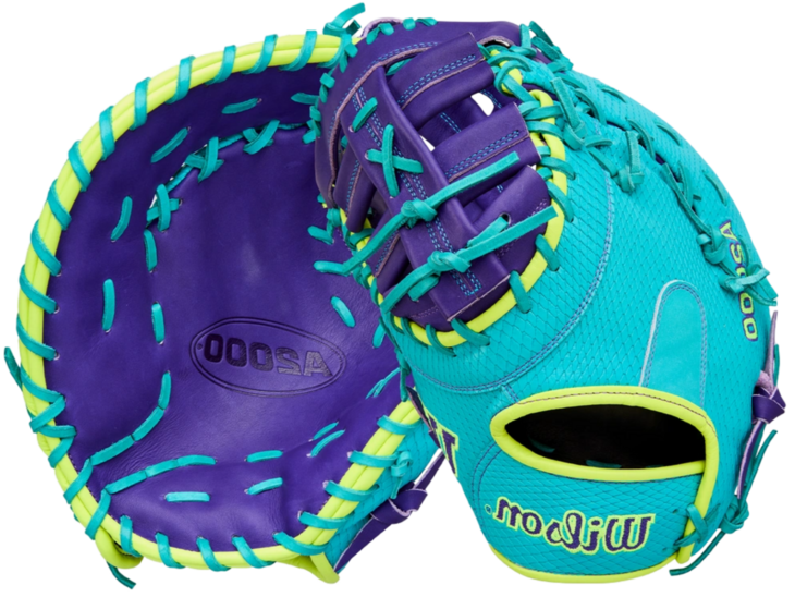 Wilson A2000 1612SS 12" First Base Glove Teal/Purple/Neon LHT