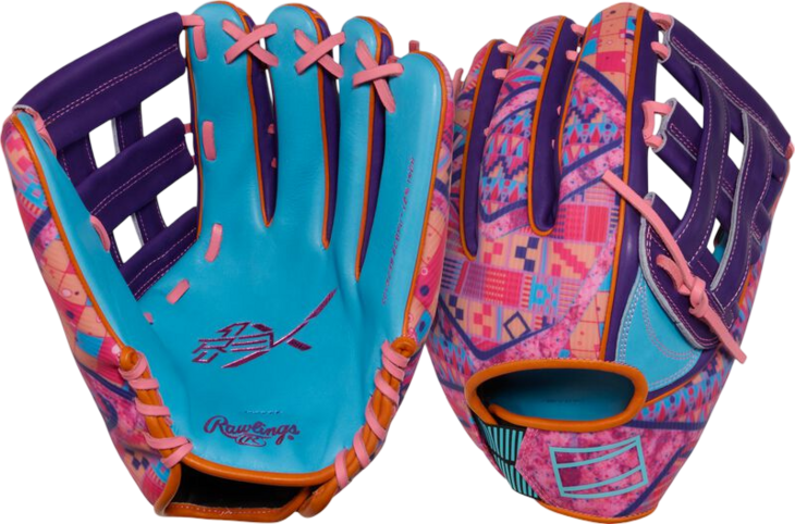 Rawlings REV1X 12.75" Outfield Glove Columbia Blue/Purple/Pink RHT