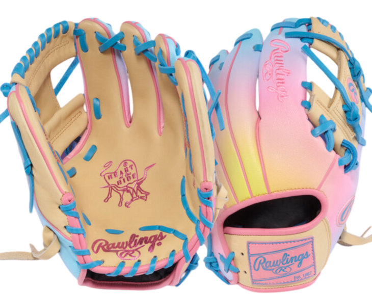 Rawlings Heart of the Hide Fun Burst 2.0 11.5" Infield Glove Camel/Columbia Blue/Pink RHT