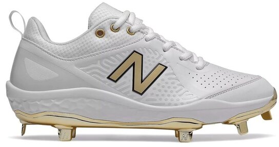New Balance SMVELOG2 White/Gold Metal Cleats New Balance SMVELOG2 White/Gold Metal Cleats