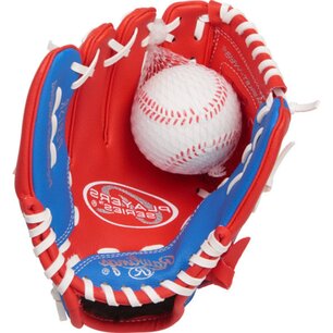 Rawlings Players Series 9" Youth Glove with Soft Core Ball Red/Blue LHT Rawlings Players Series 9" Youth Glove with Soft Core Ball Red/Blue LHT