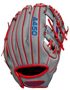 Wilson A450 10.75" Youth Infield Glove Gray/Red RHT Wilson A450 10.75" Youth Infield Glove Gray/Red RHT