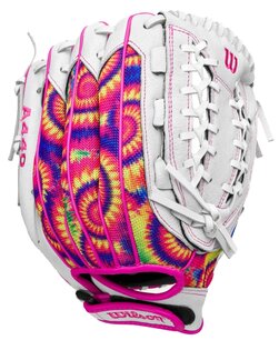 Wilson A440 12" Youth Outfield Glove White/Pink/Tie-Dye RHT Wilson A440 12" Youth Outfield Glove White/Pink/Tie-Dye RHT
