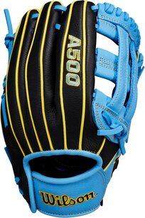 Wilson A500 10.5" Infield Glove Black/Baby Blue/Yellow RHT Wilson A500 10.5" Infield Glove Black/Baby Blue/Yellow RHT