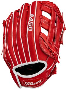 Wilson A450 11" Youth Infield Glove Red/White RHT Wilson A450 11" Youth Infield Glove Red/White RHT