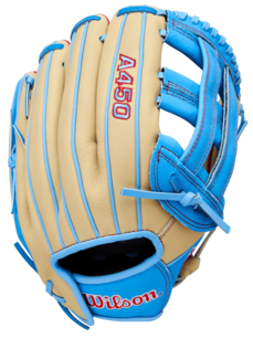 Wilson A450 12" Youth Outfield Glove Tan/Baby Blue/Red RHT